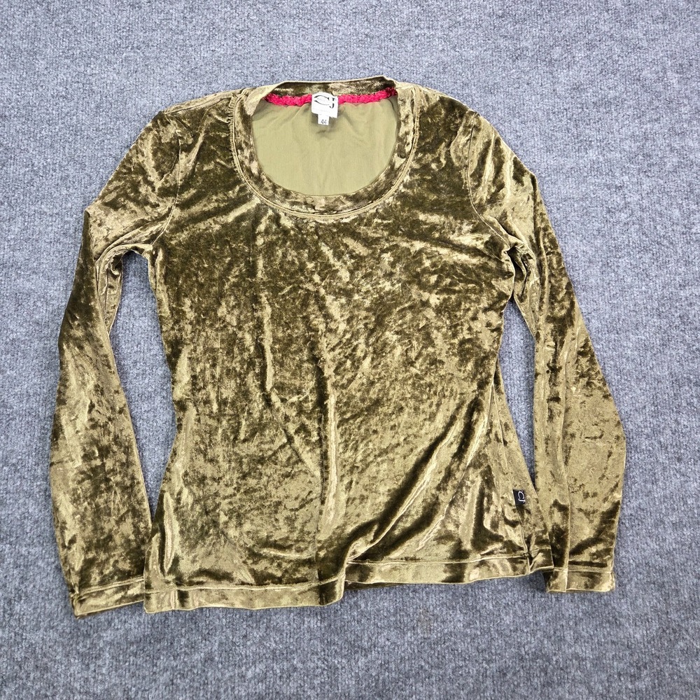 Y2K Vintage CAVALLI Jeans‎ Roberto Cavalli Velvet Long Sleeve Top 44 L 10 Green